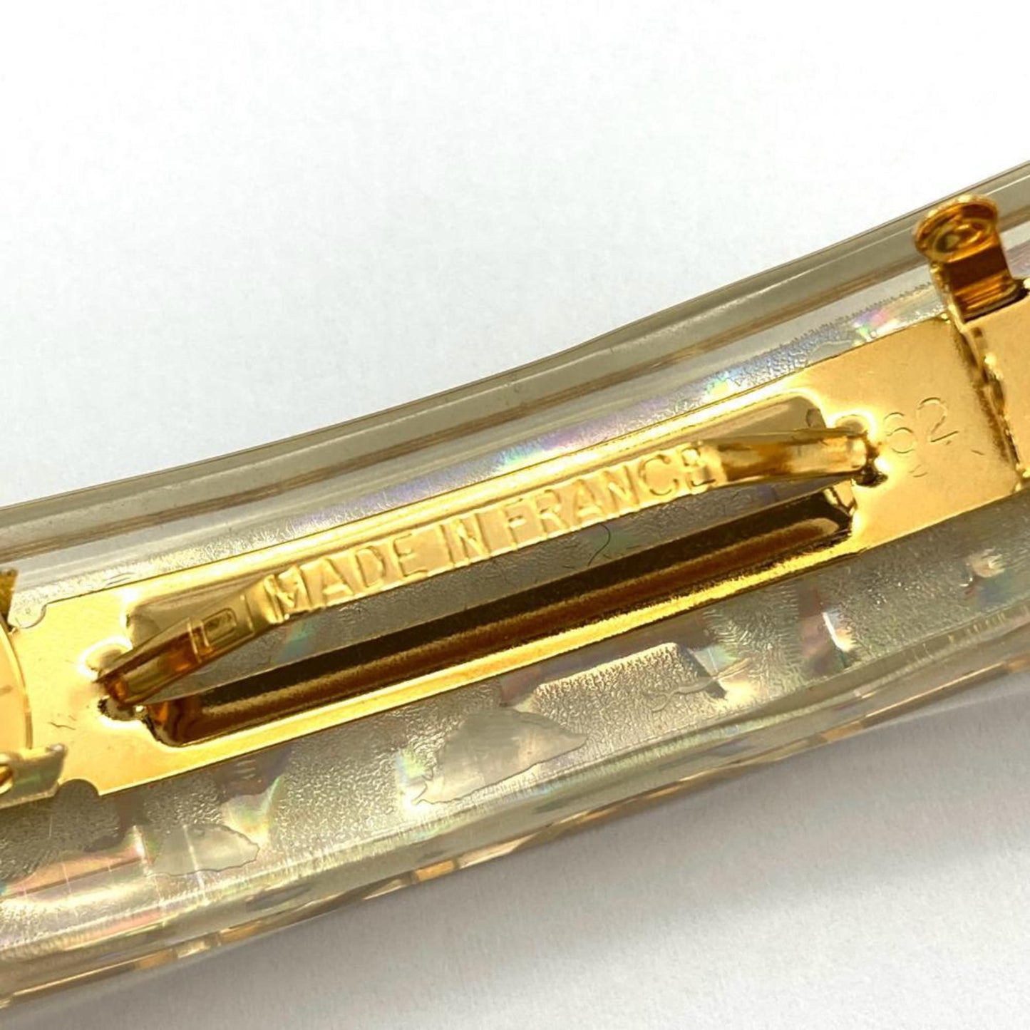 Chanel Barrette Hair Clip Plastic 97P Engraved Clear Hologram Prism