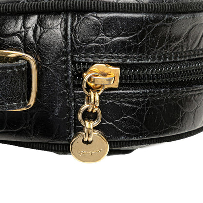 Salvatore Ferragamo Vara Crocodile Embossed Crossbody Shoulder Bag Af-21 6677 Black Leather