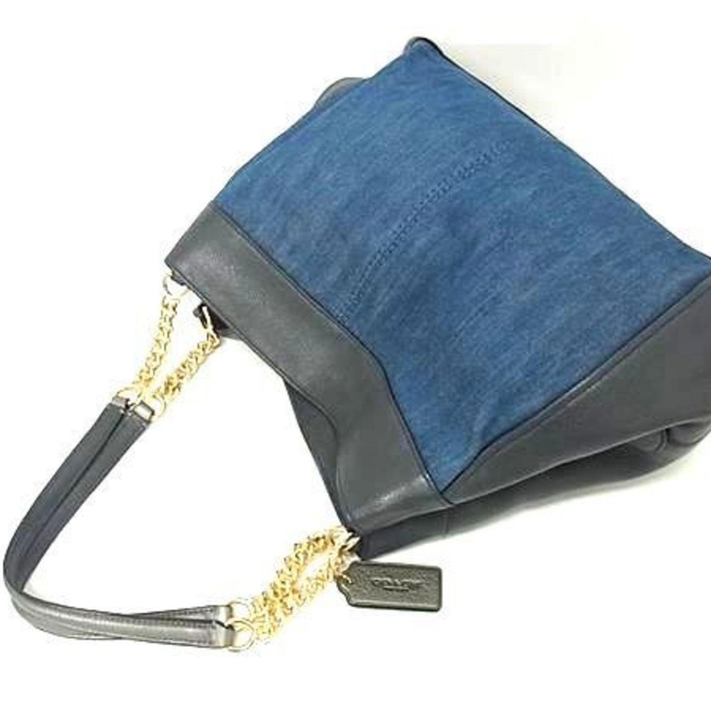 Coach Tote Bag F25884 Blue Navy Denim X Leather