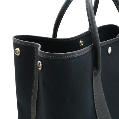 Hermes Garden Pm Tote Bag Handbag Toile Officier Canvas Leather Black