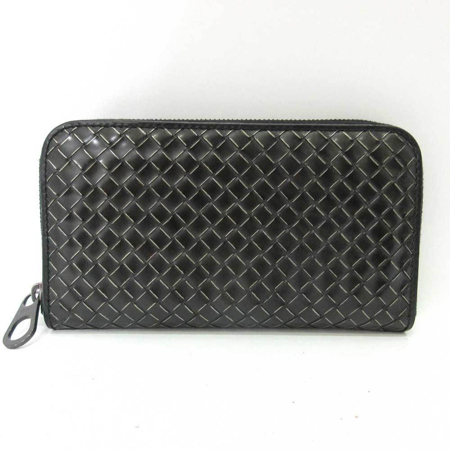 Bottega Veneta Wallet Long Round Zipper Black Intrecciato