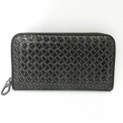 Bottega Veneta Wallet Long Round Zipper Black Intrecciato