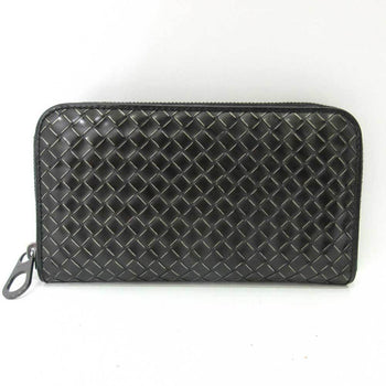 Bottega Veneta Wallet Long Round Zipper Black Intrecciato