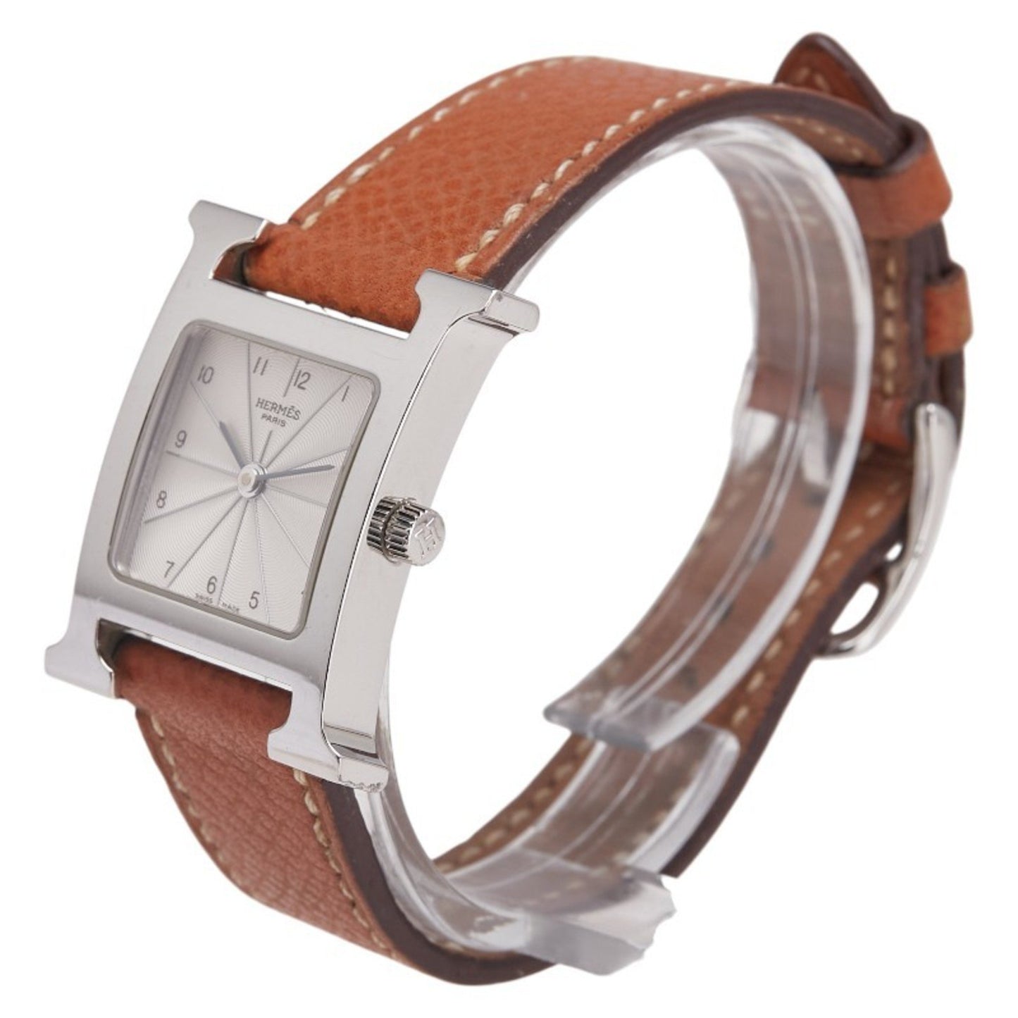 Herms H Watch Hh1.210 Quartz Silver Dial Stainless Steel Leather
