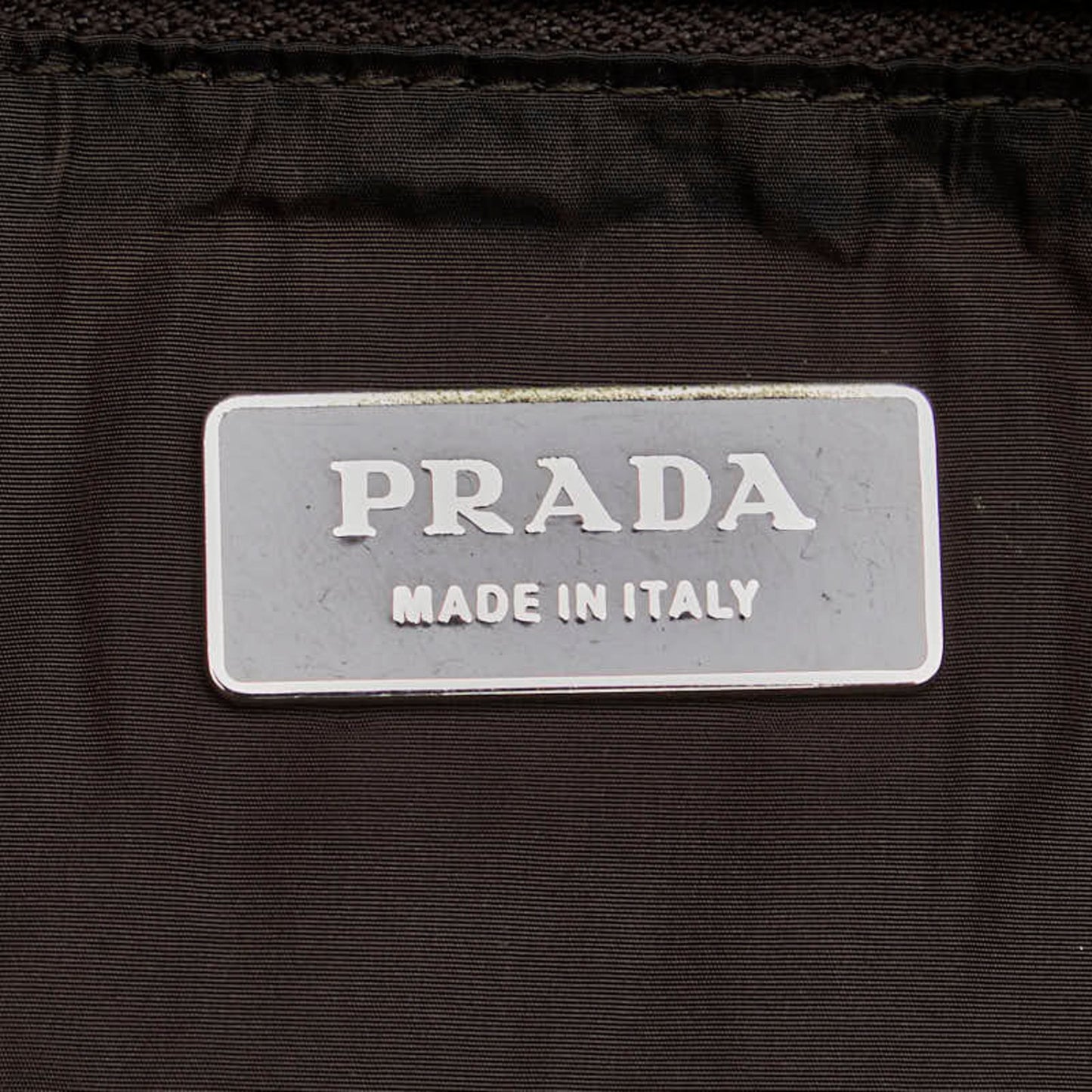 Prada Triangle Plate Shoulder Bag Beige Brown Canvas Leather
