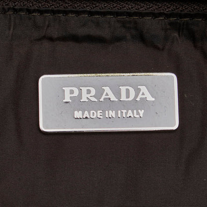 Prada Triangle Plate Shoulder Bag Beige Brown Canvas Leather