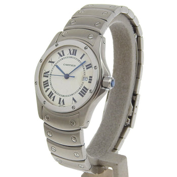 Cartier Santo Cougar Mm Watch W20027K1 Stainless Steel Quartz Analog Display White Dial