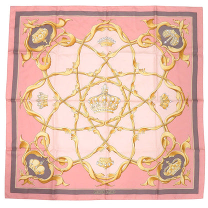 Herms Carr 90 Imperial Studies Silk Pink Scarf Muffler 0120 Hermes