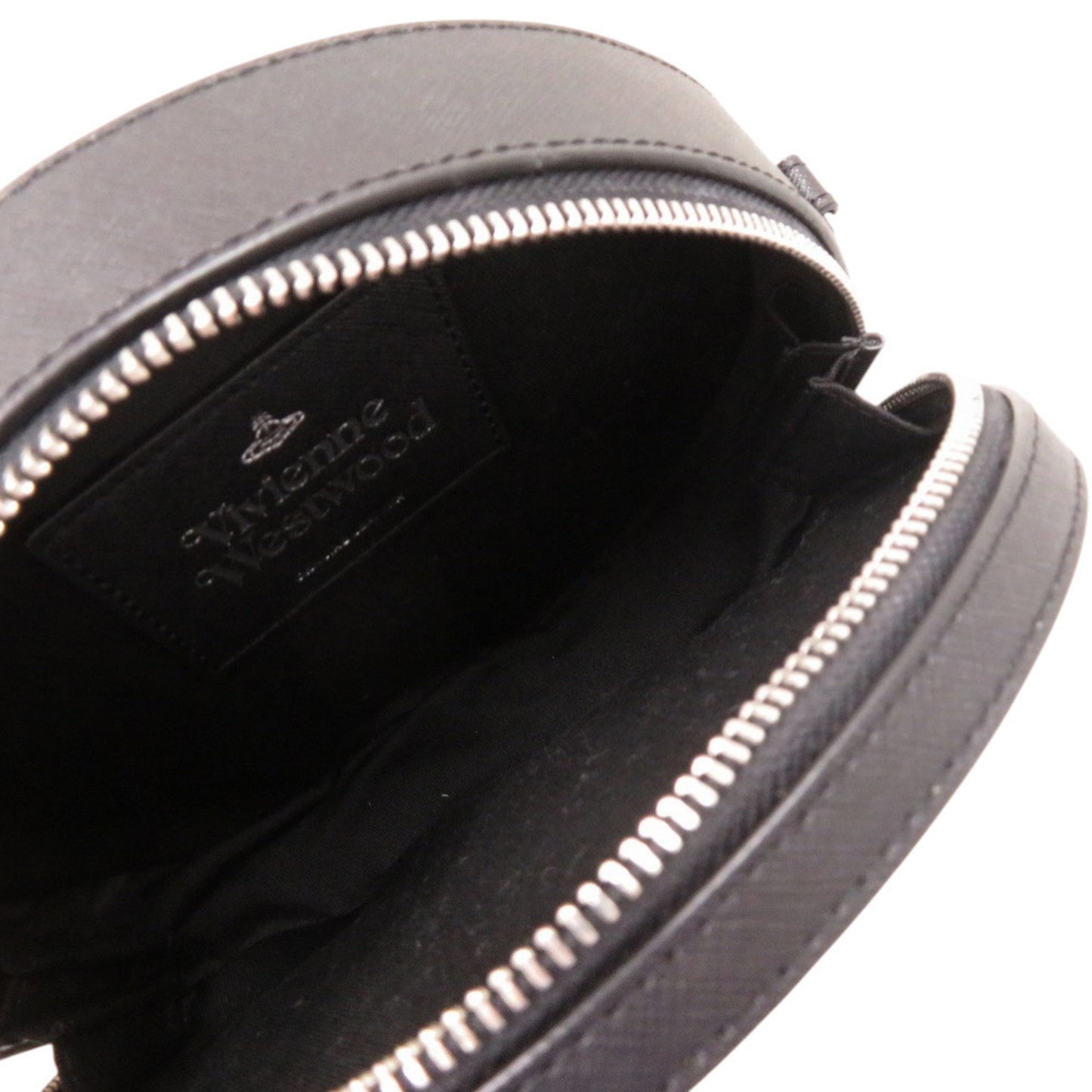 Like New Vivienne Westwood Round Crossbody Ove Genuine Leather Black Shoulder Bag 0894