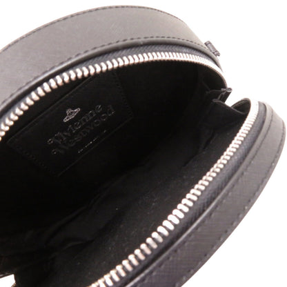 Like New Vivienne Westwood Round Crossbody Ove Genuine Leather Black Shoulder Bag 0894