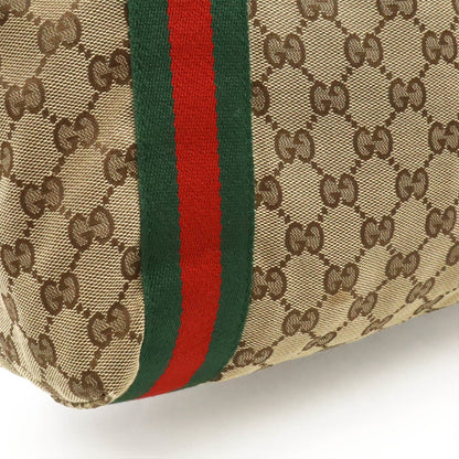 Gucci Gg Canvas Sherry Line Tote Bag Shoulder Leather Khaki Beige Green Red 189669
