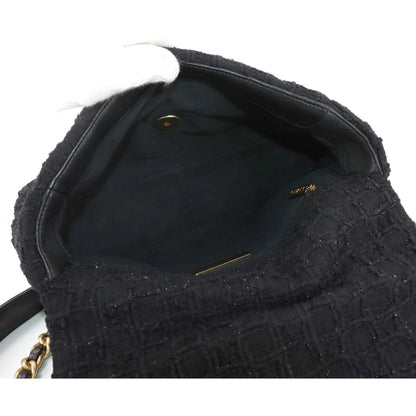 Chanel 19 2Way Hand Chain Shoulder Bag Tweed Leather Black As1160