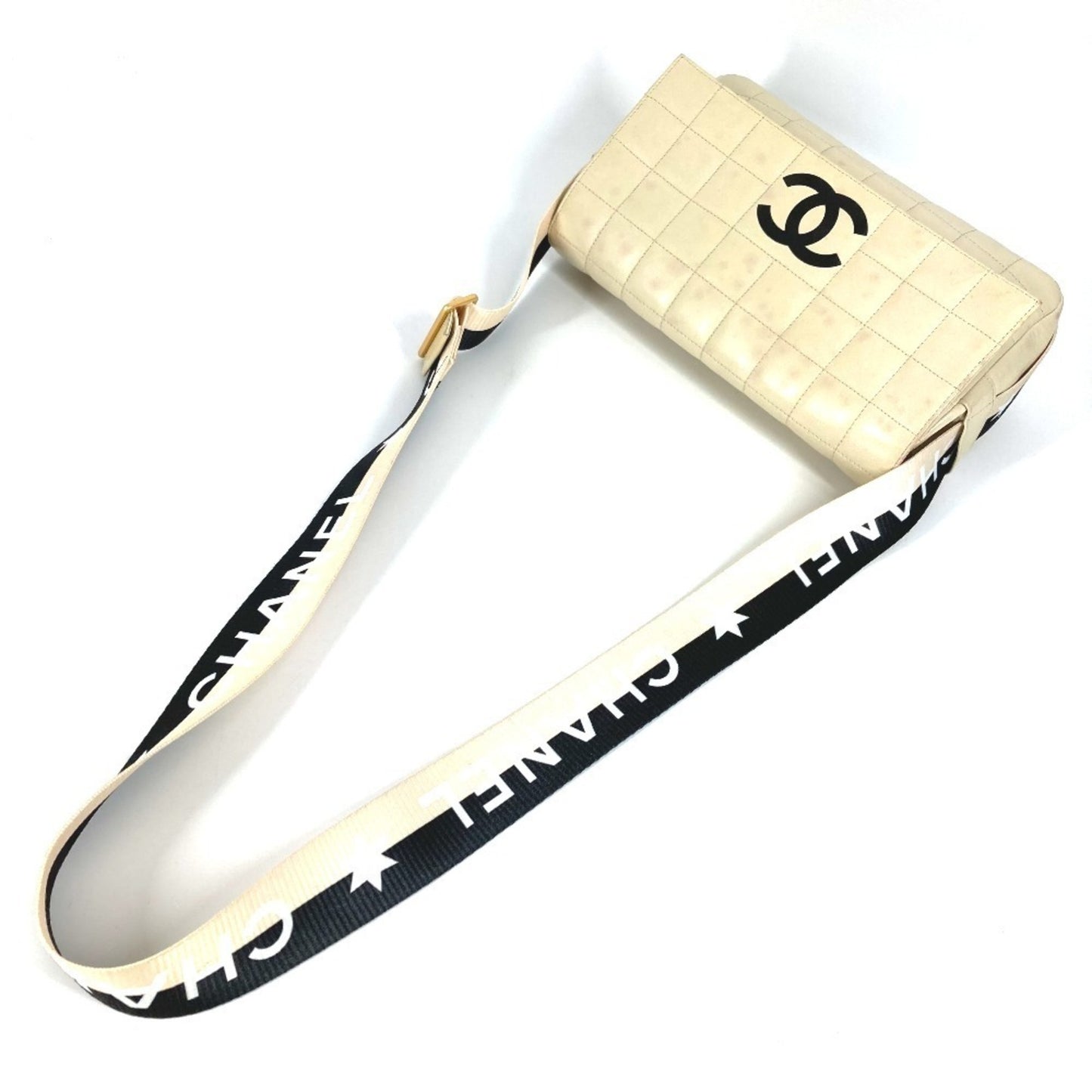 Chanel Cc Coco Mark Chocolate Bar Two-Tone Crossbody Flap Pochette Shoulder Bag In White Leather