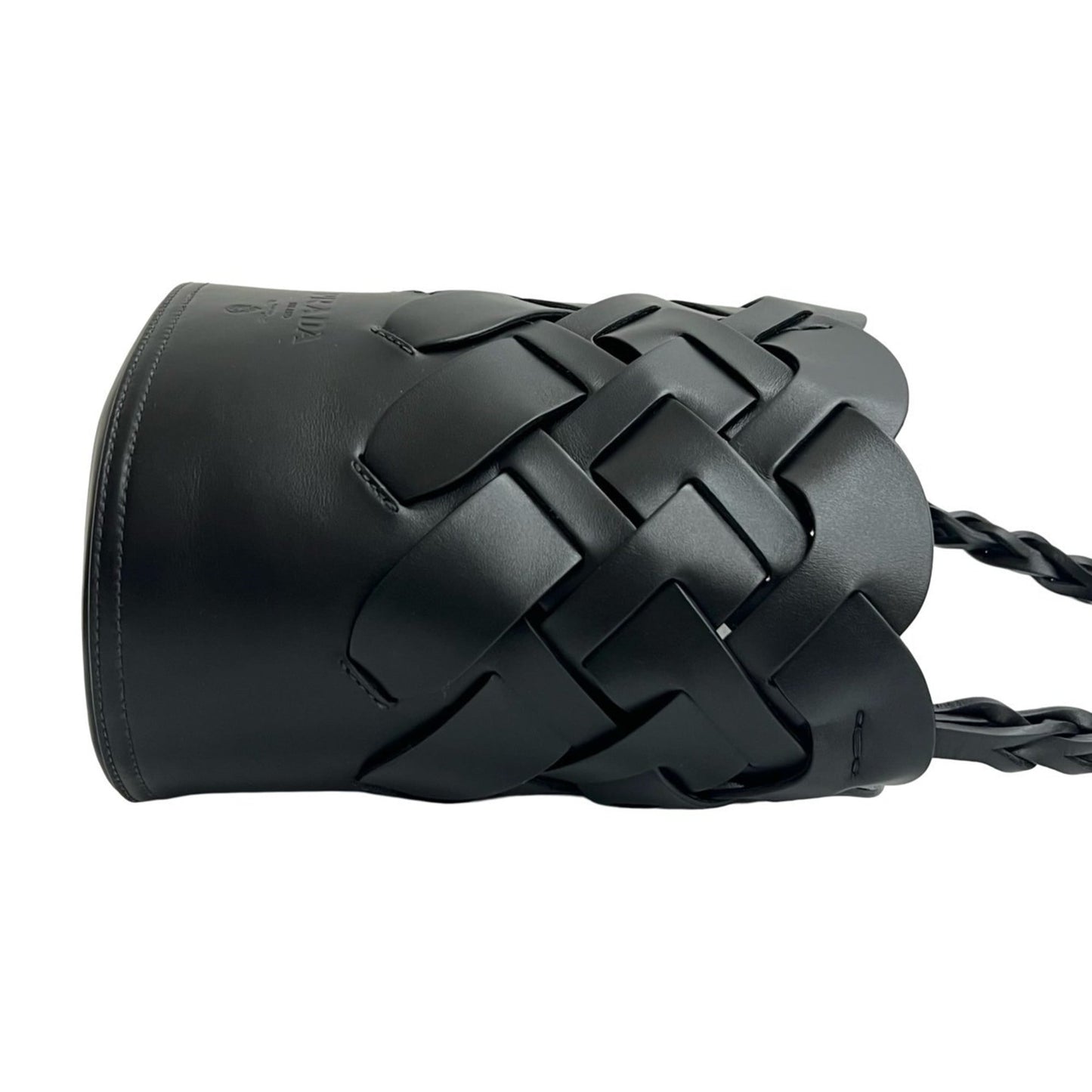 Prada Prada Logo Embossed Mesh Leather Semi-Shoulder Bag/One-Shoulder Bag Handbag Black E40-5