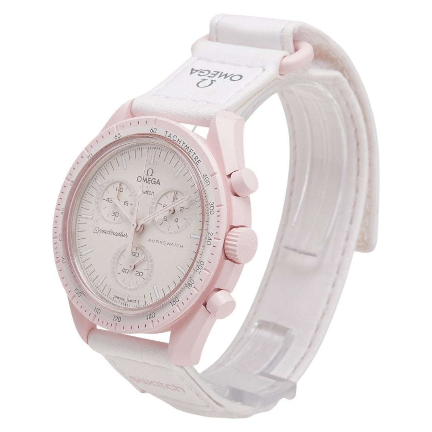 Omega X Swatch Speedmaster Moon Mission To Venus Watch So33P100 Quartz Beige Dial Ceramic Nylon