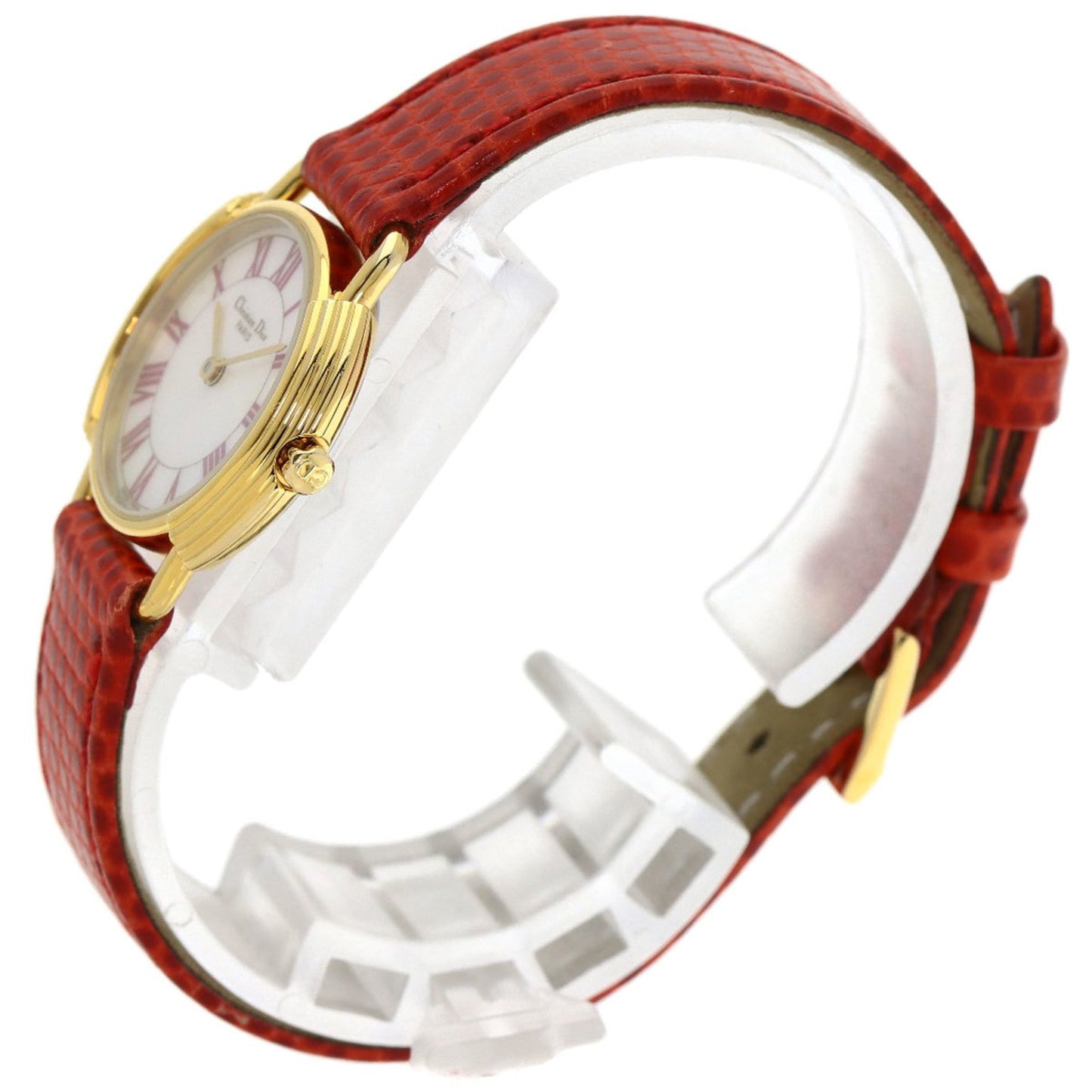 Christian Dior D58-121-2 Round Face Stainless Steel Leather Watch