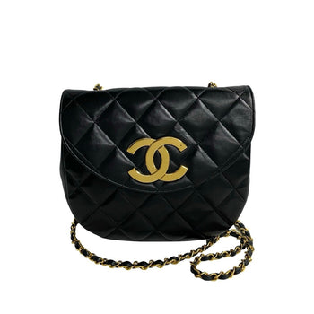 Chanel Matelasse Coco Mark Lambskin Chain Shoulder Bag Pochette Black 719-7