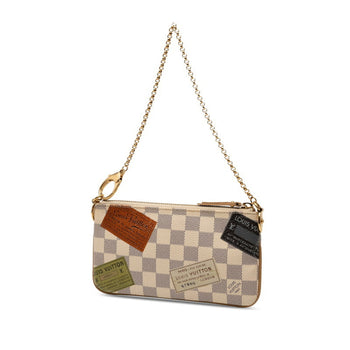 Louis Vuitton Damier Azur Label Collection Pochette Mila Mm Chain Accessory Pouch N63078 White
