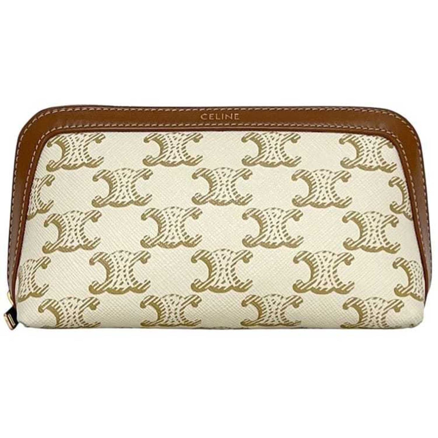Celine Mini Pouch F-24383 White/Brown Triomphe Print 4M1622Czj Pvc Leather W-Ie-3274