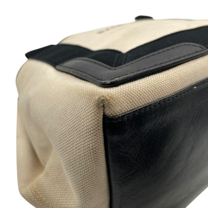 Balenciaga Cabas Handbag Tote Bag In White And Black Canvas With Leather Pouch