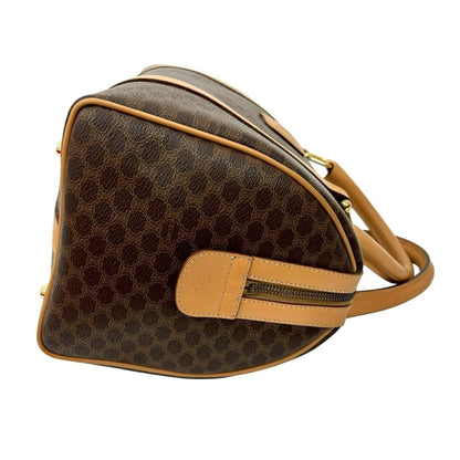 Nearly Unused Celine Macadam Pattern Triomphe Logo Leather Handbag/Mini Boston Bag In Brown