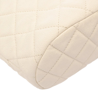Chanel Matelasse White Women'S Soft Caviar Leather Shoulder Bag