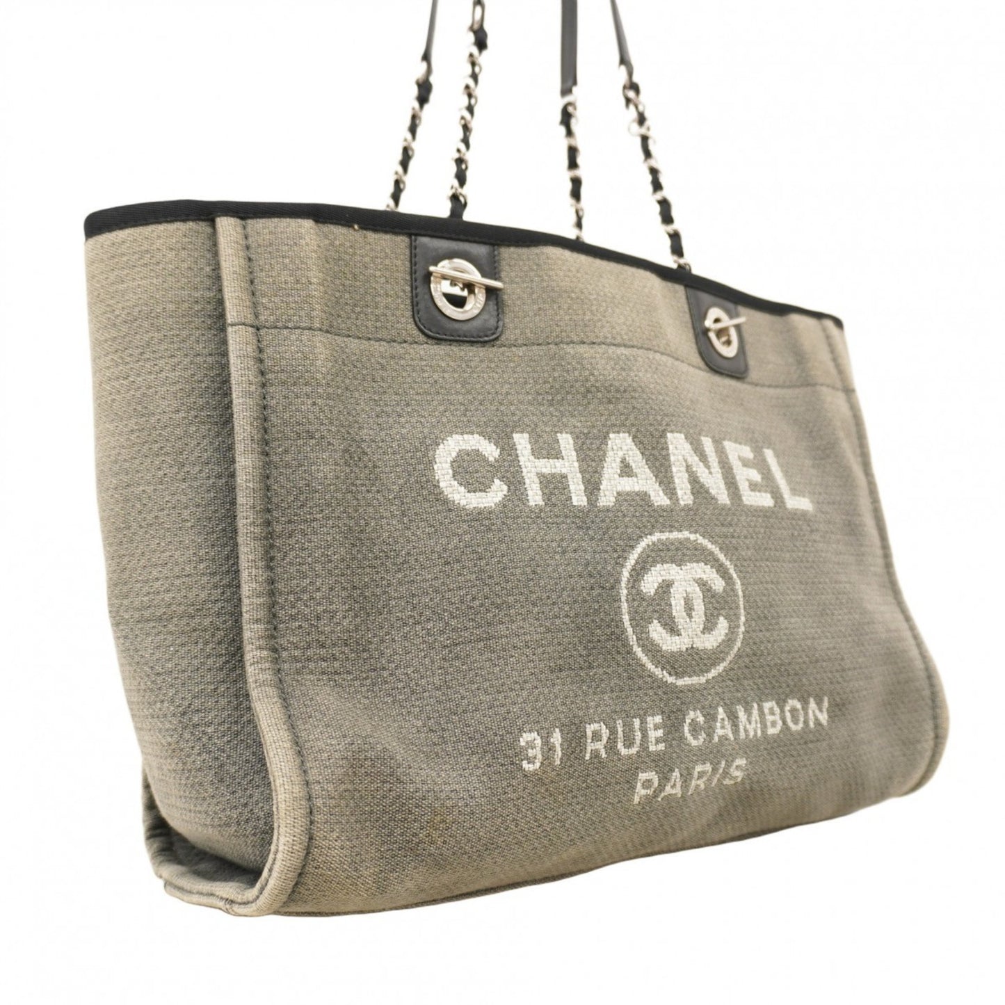 Chanel Deauville Tote Bag With Chain Shoulder Strap