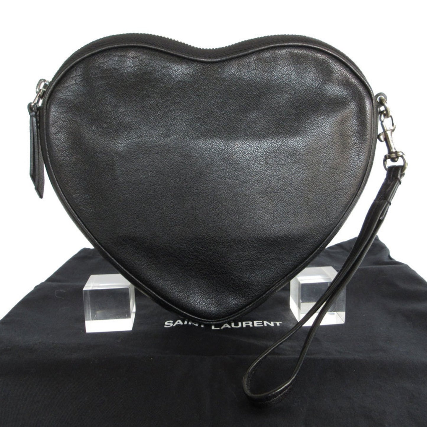 Saint Laurent Saint Laurent Clutch Bag Heart Motif Leather Suede Black Blue