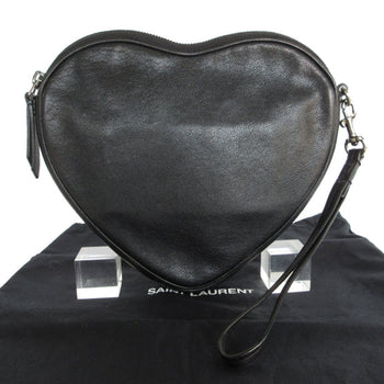 Saint Laurent Saint Laurent Clutch Bag Heart Motif Leather Suede Black Blue