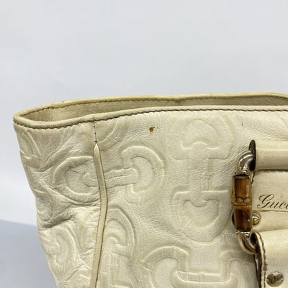Gucci Bamboo Horsebit Handbag 154375 Leather Ivory Champagne