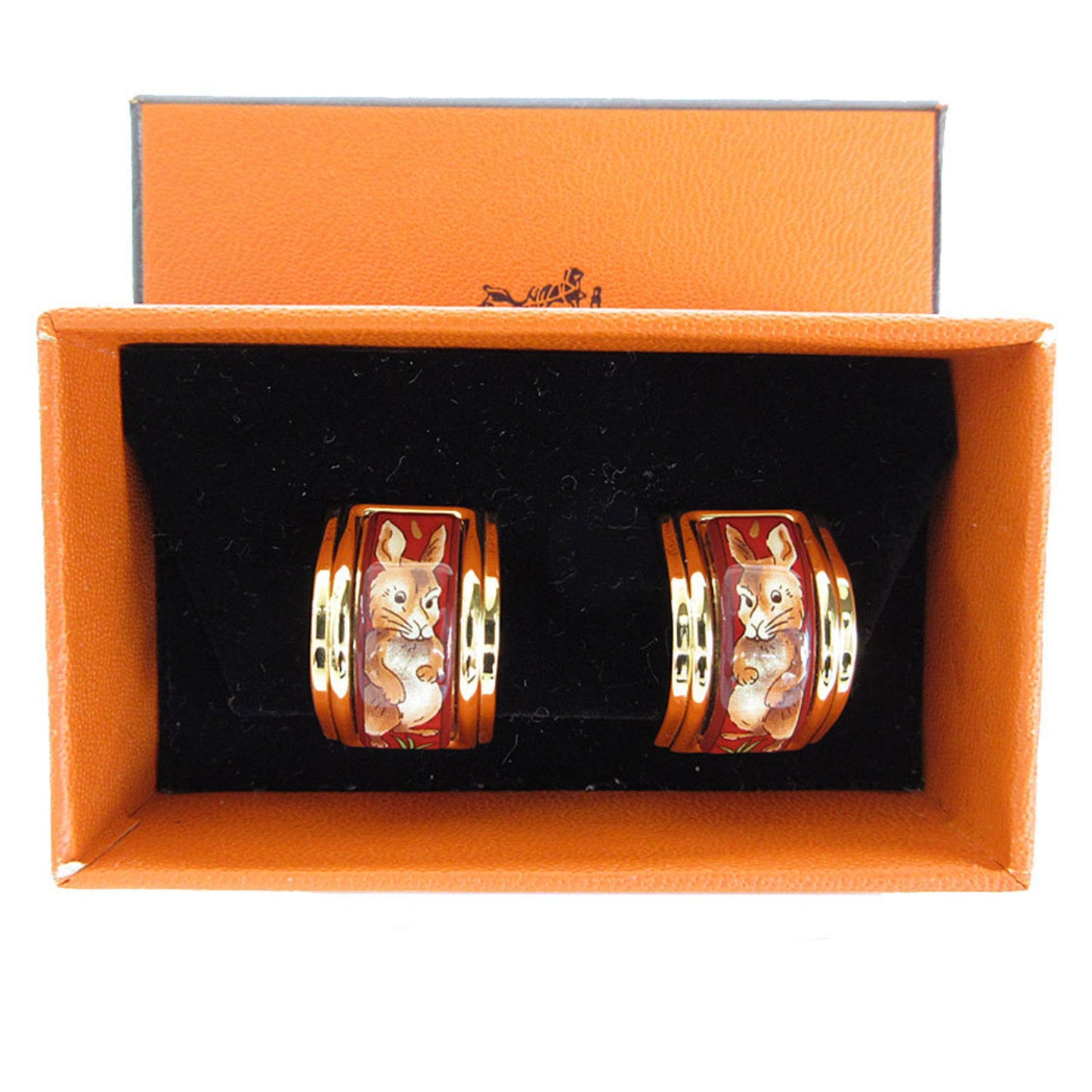 Herms Hermes Cloisonn Metal Earrings In Gold