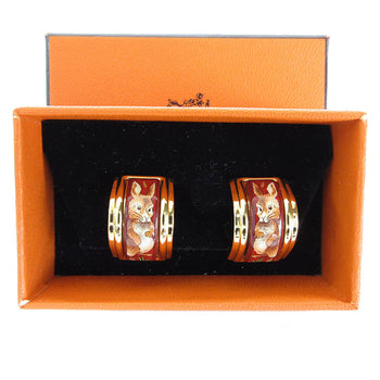 Herms Hermes Cloisonn Metal Earrings In Gold