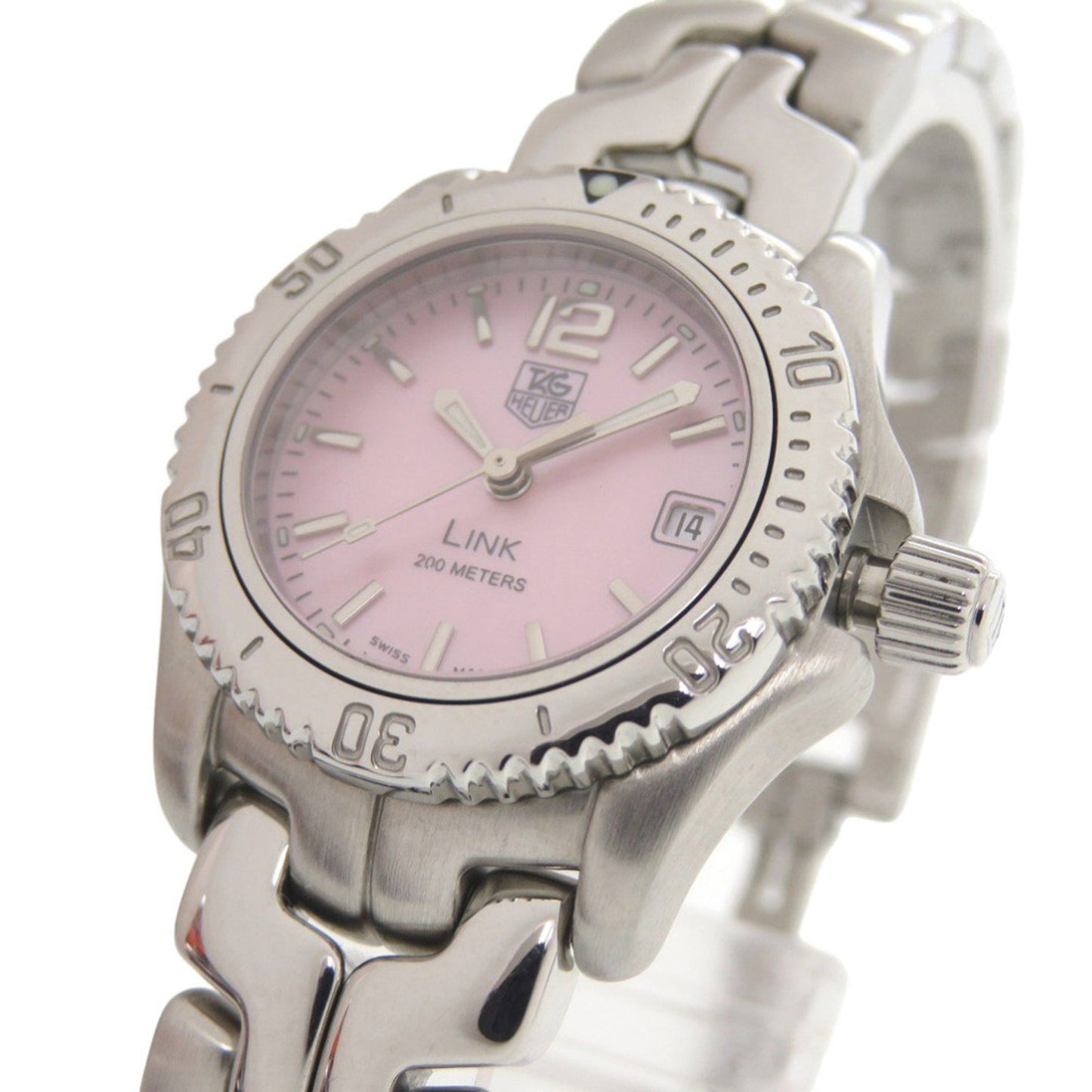 Tag Heuer Link Date Wt141M Stainless Steel Pink Shell Silver Quartz Watch 1582 Heuer