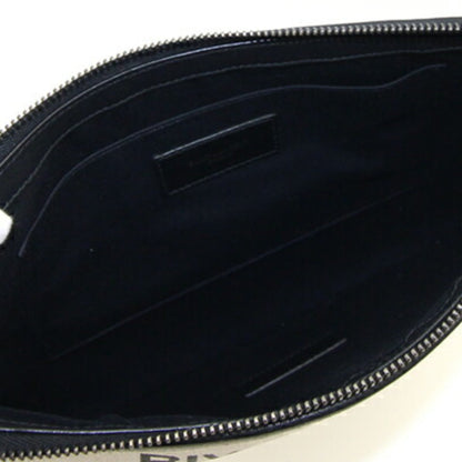 Saint Laurent Clutch Bag Rive Gauche 581369 Ivory Beige Black Pvc Leather Hand Strap Pouch