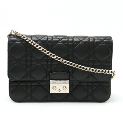 Christian Dior Miss Cannage New Rock Chain Wallet Clutch Bag Leather Black