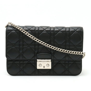 Christian Dior Miss Cannage New Rock Chain Wallet Clutch Bag Leather Black