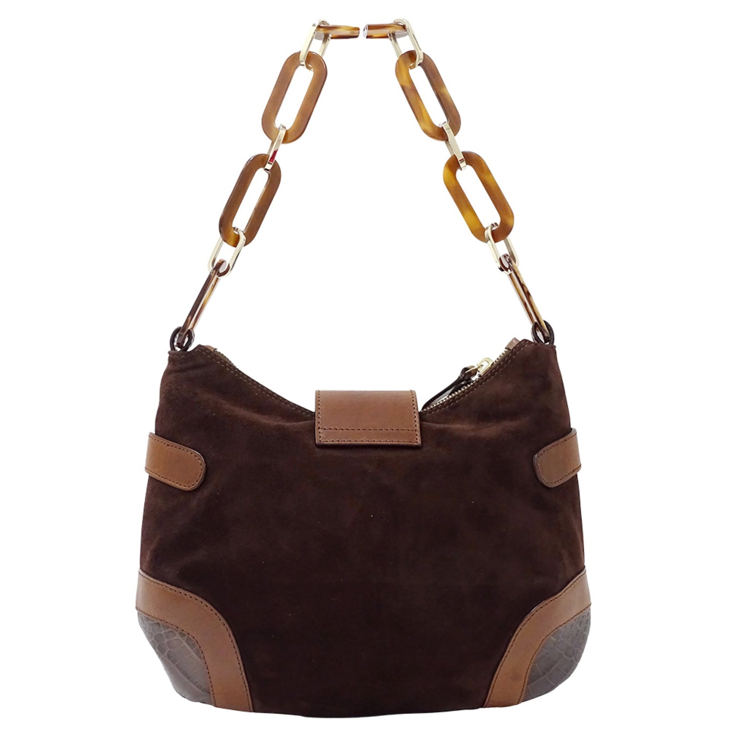 Valentino Garavani Women'S Suede And Fur Shoulder Bag With Brown Plastic Chain