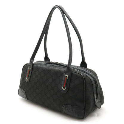 Gucci Gucci Gg Nylon Sherry Line Shoulder Bag Leather Black 293594