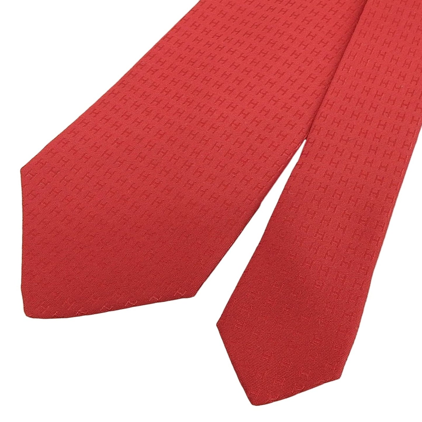 Hermes 038189T 100% Silk Rouge Cravat Fasonne H Motif Tie With Box