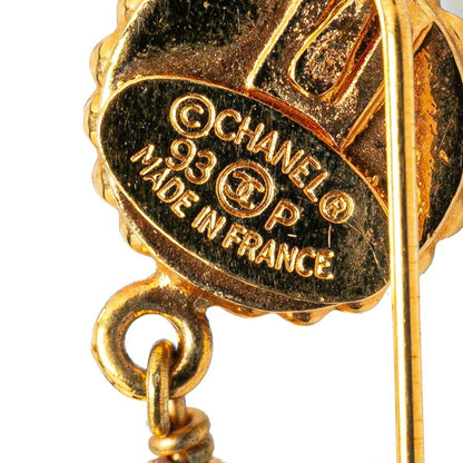 Chanel Clover Motif Faux Pearl Brooch Gold Plated