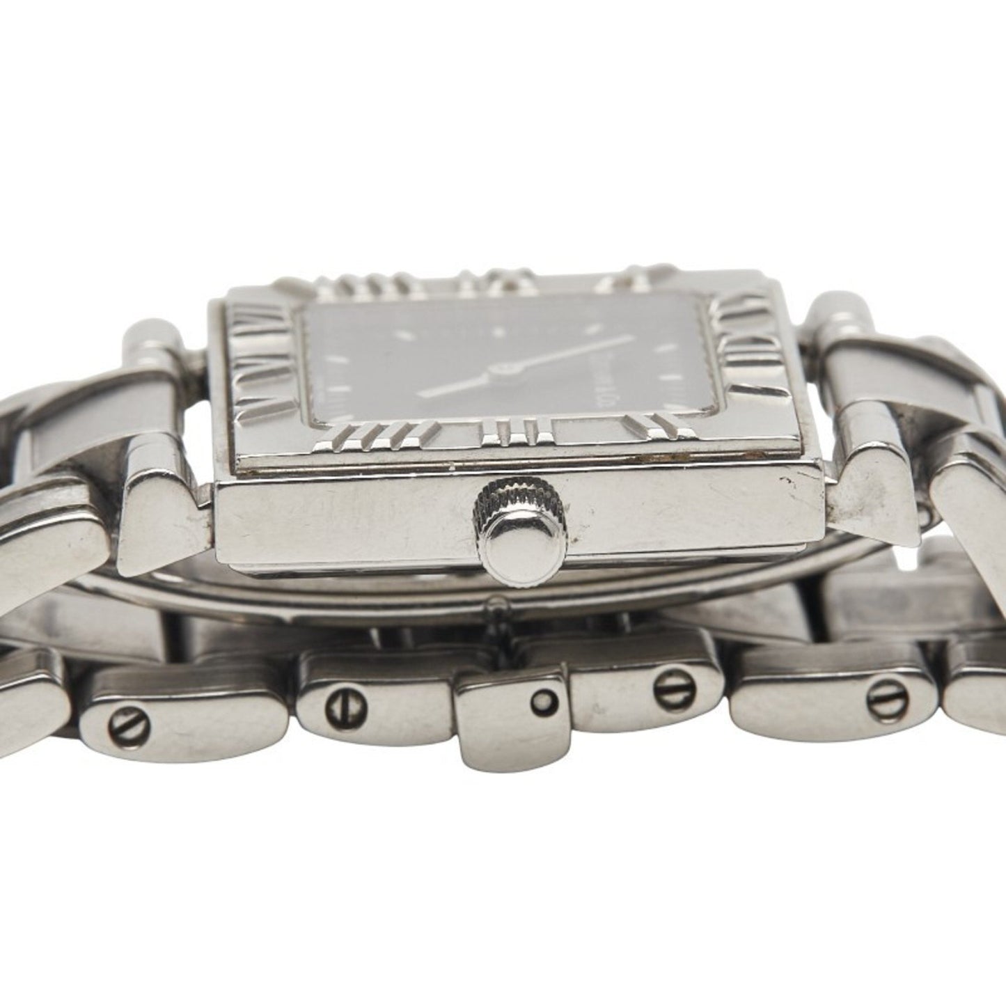 Tiffany & Co. Atlas Quartz Watch With Black Dial And Stainless Steel