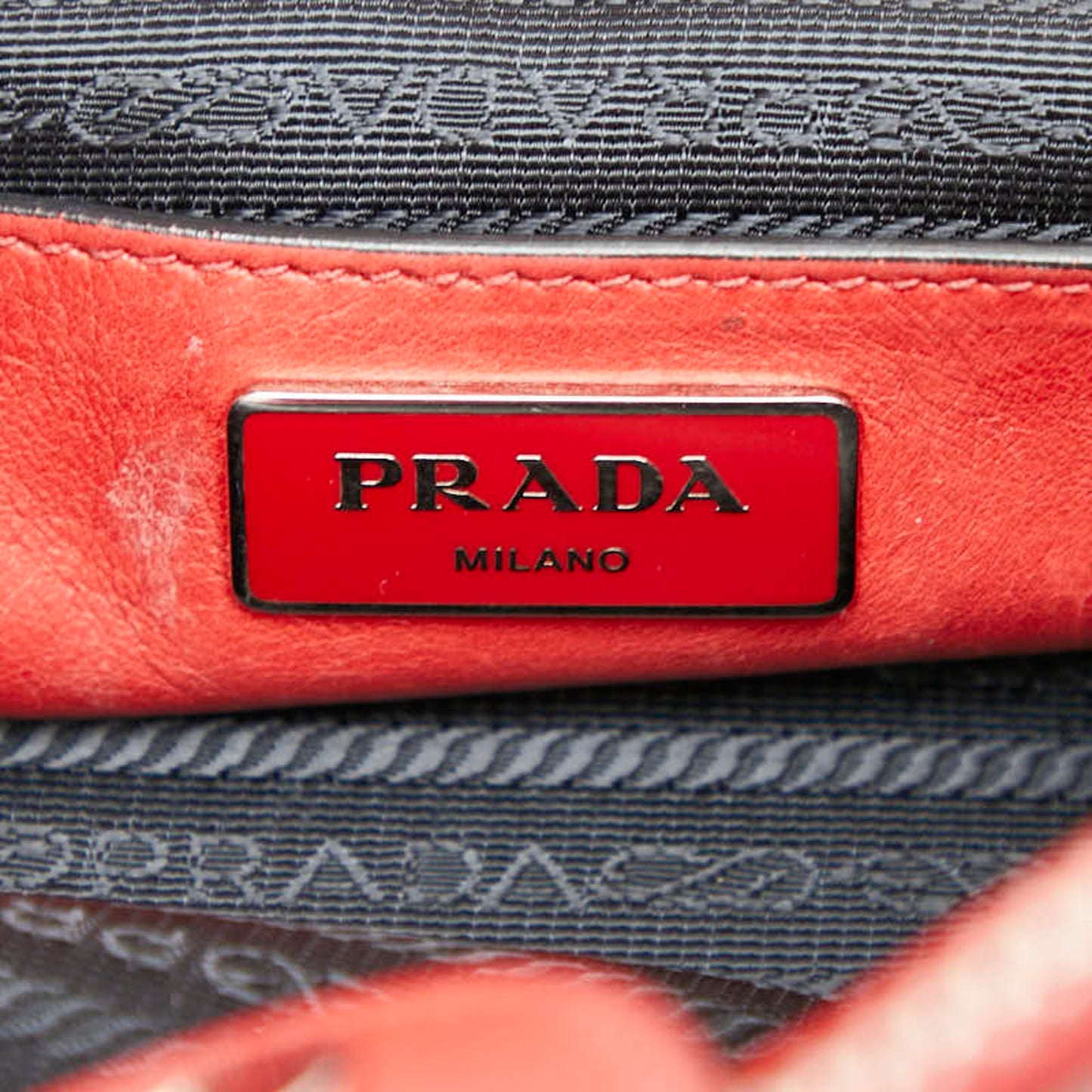 Prada Triangle Logo Plate Shoulder Bag/Handbag 2-Way Red Leather