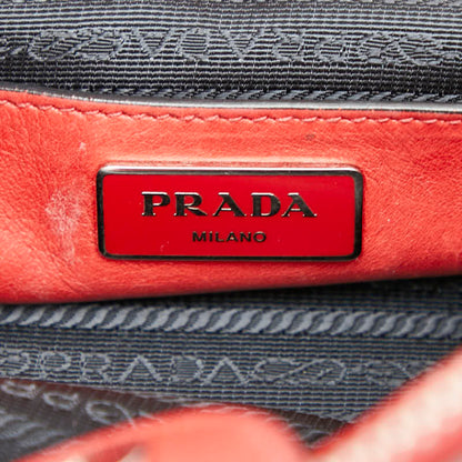 Prada Triangle Logo Plate Shoulder Bag/Handbag 2-Way Red Leather
