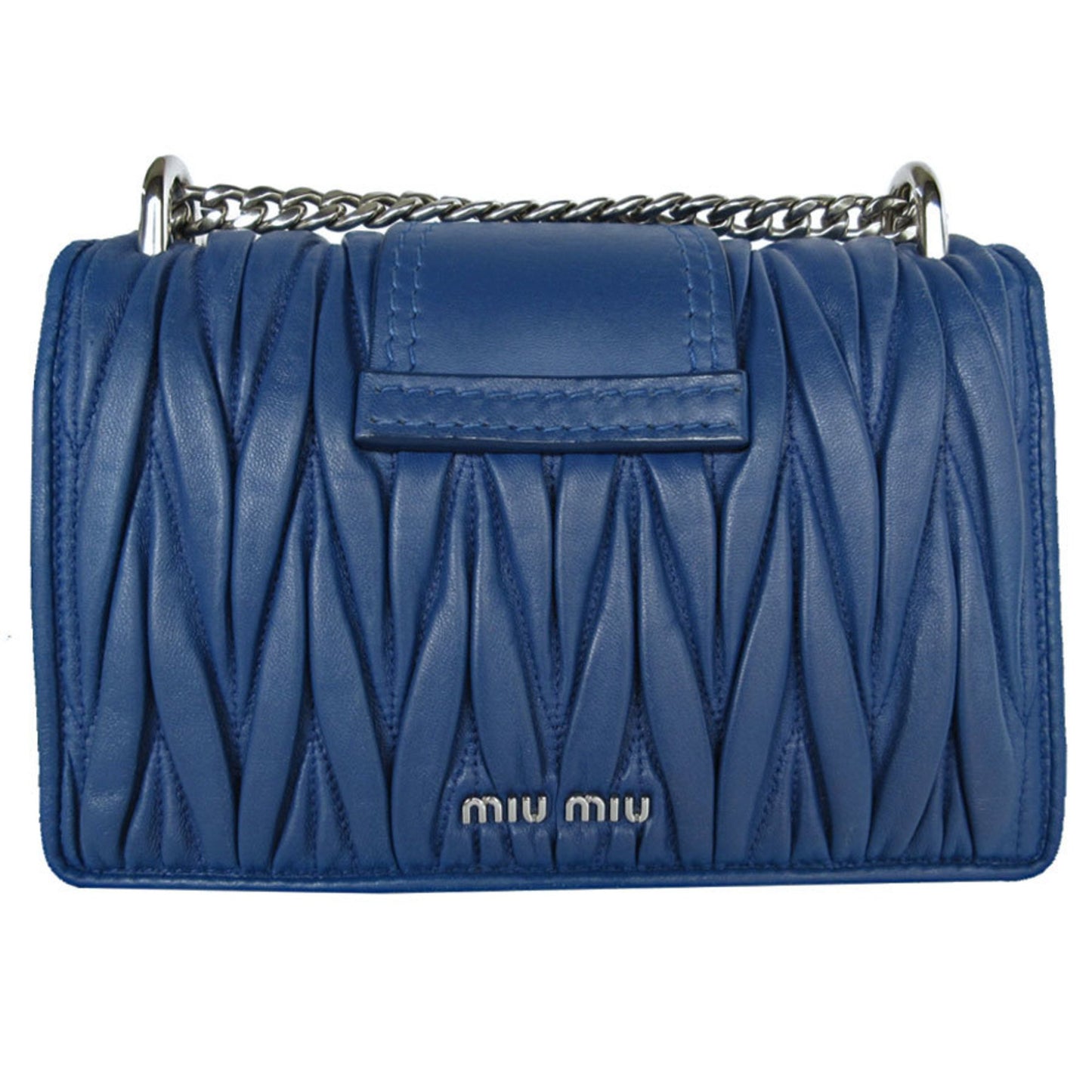 Miu Miu Miu Shoulder Bag Leather Rhinestone Blue Silver