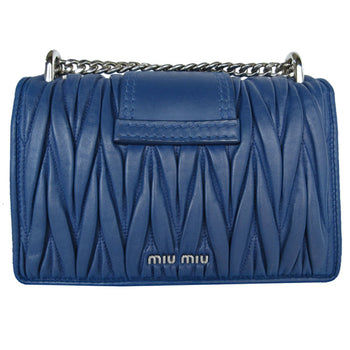 Miu Miu Miu Shoulder Bag Leather Rhinestone Blue Silver