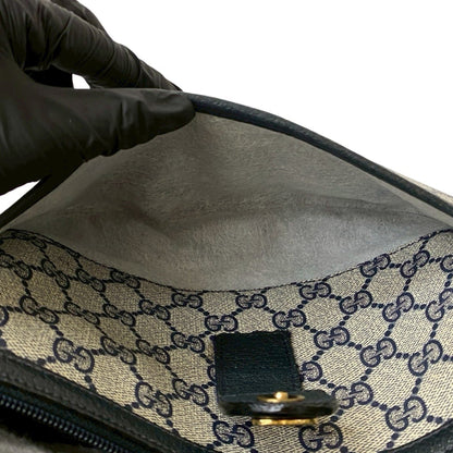 Gucci Old Gucci Sherry Line Gg Logo Hardware Leather Shoulder Bag Pochette Navy Blue 35467