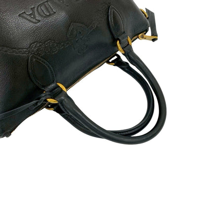Prada Prada Embossed Triangle Logo Hardware Leather 2-Way Handbag Mini Tote Bag Shoulder Black 58562