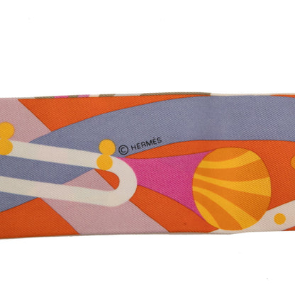 Hermes Herms Twilly "Parade En Fanfare" Scarf/Muffler In Orange