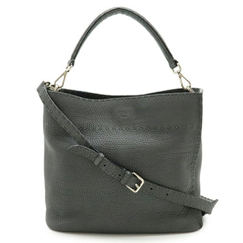 Fendi Selleria Anna Small Handbag/Shoulder Bag In Dark Grey Leather