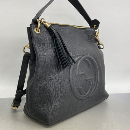 Gucci Soho Shoulder Bag 536194 Leather Black Champagne